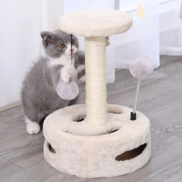 고양이 나무 기둥 장난감 캣 고양이용품 스크래쳐 베이지