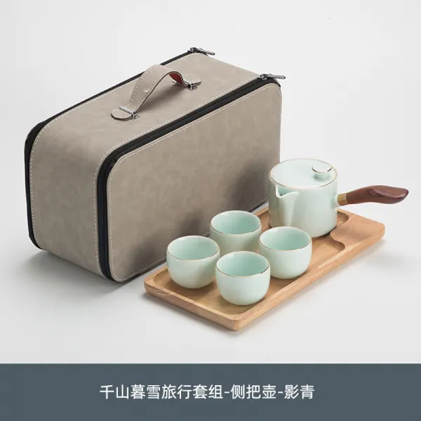 백자 서클 믹스 쿵푸 여행용다기 뚜껑공기 휴대용트 가방 있음 다반 차판 퀵컵, 만산모설 서클 믹스 여행커버 조-안개