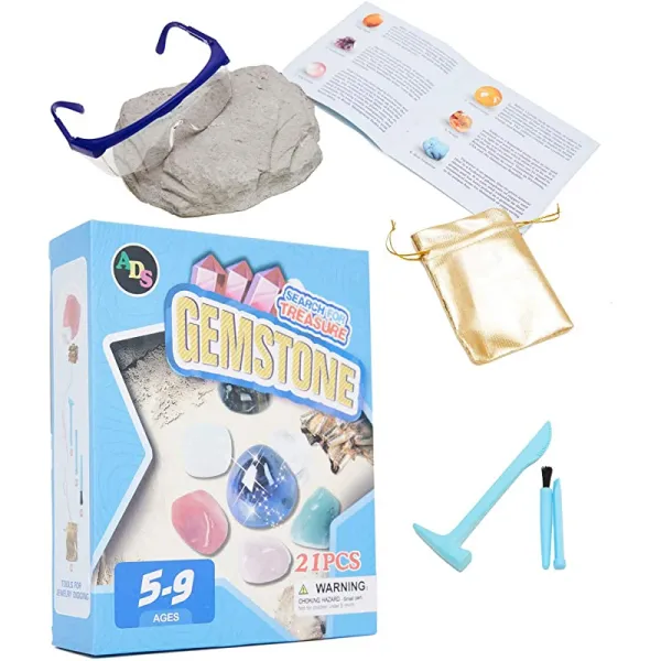 Ultimate Mega Gem Dig Kit Goggle 1개를 포함한 21개의 실제 보석 채굴 Great Science Gemology Mining Kids Boys Locks 광부 발굴 장난감 발굴, 상세페이지 참조