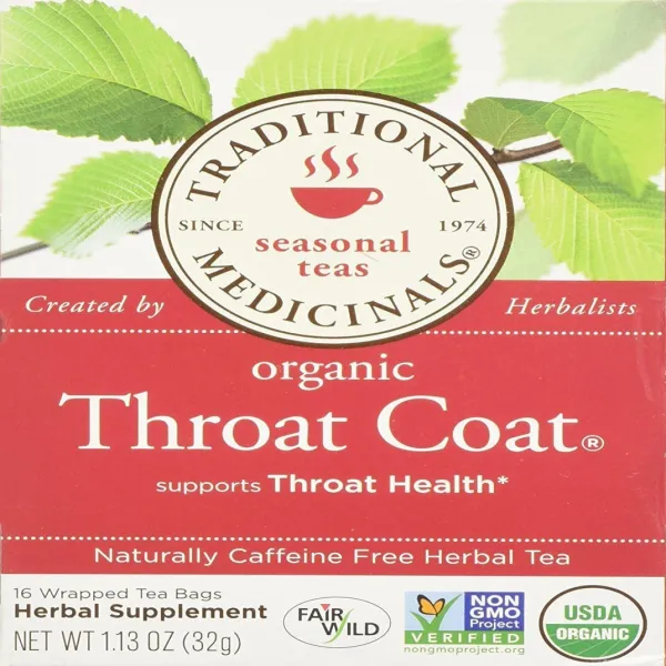Traditional Medicinals Herbal Teas Organic Throat Coat 16 Tea Bags (Pack of 3) 전통 약용 약초 차 유기농 목구멍, 1