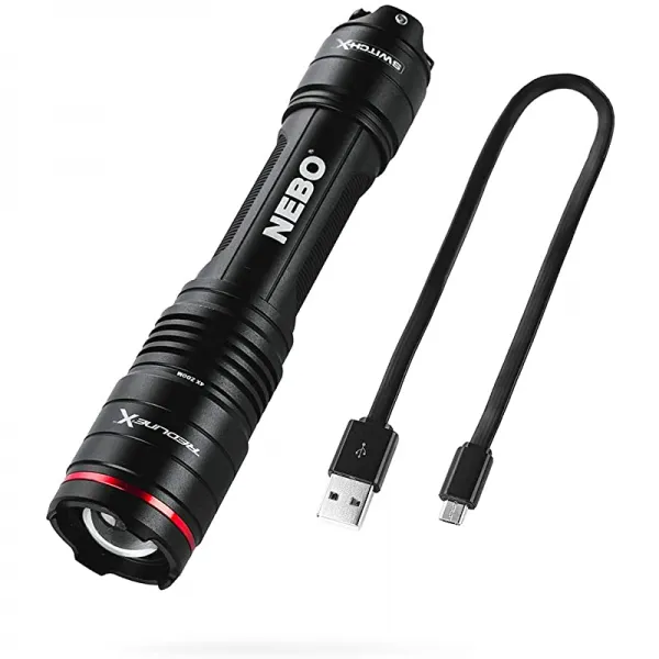 Redline X 재충전식 방수 플래시라이트 1800 루멘 4x 줌 스위치 X 기술 특허 패들 스위칭 메커니즘을 사용하여 TURBO 및 스트로브의 전원 모드 및 즉석 활성화를 작동, 상세페이지 참조