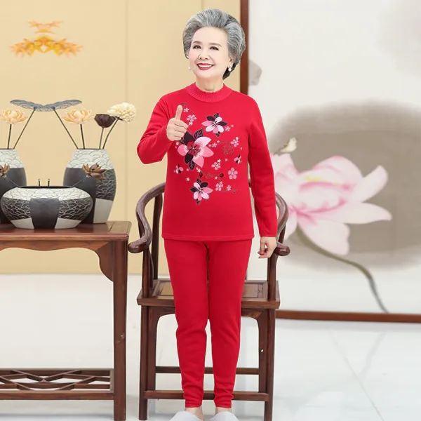 위파인더 중노년 여성복 가을 겨울 기모내복 40대 50 할머님 프린트 반목 투피스