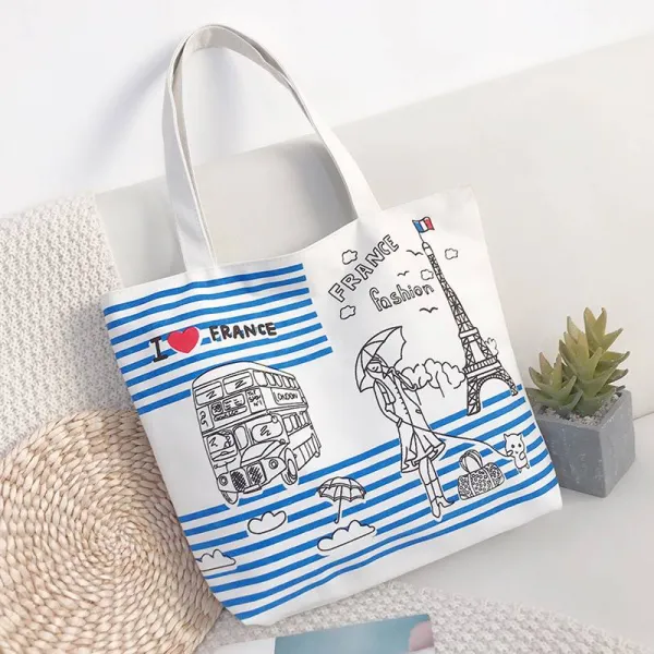 핸드백 학교에 다니다 에코백 캔버스천 대용량 지퍼 의 가방 포대 남자 야채구매 2801241263 블루 줄무늬 기타