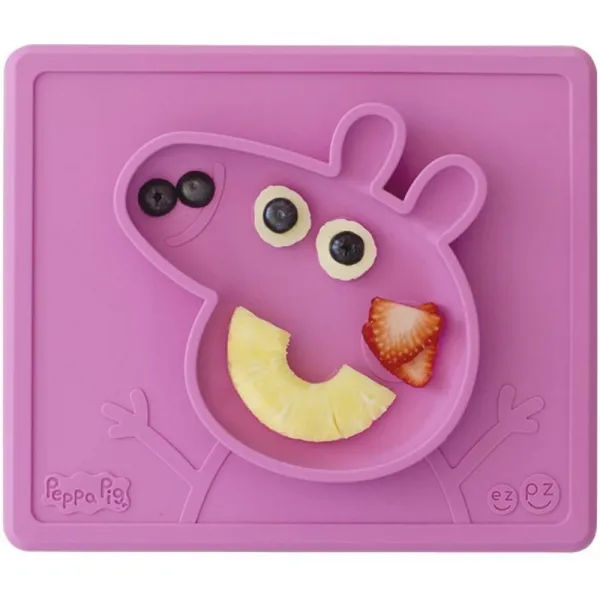 ezpz Peppa Pig Mat (Pink)-유아 및 미취학 아동을위한 플레이스 매트가 내장 된 100 % 실리콘 석션 플레