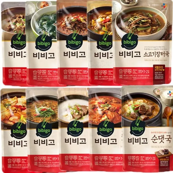 hj마켓 CJ 비비고 즉석국 찌개 탕 베스트 9종(소고기장터국+감자탕+미역국+육개장+설렁탕+순댓국+추어탕+두부김치찌개+된장찌개) 1세트 수요급증으로 일부품목이 조금바뀔수있어요
