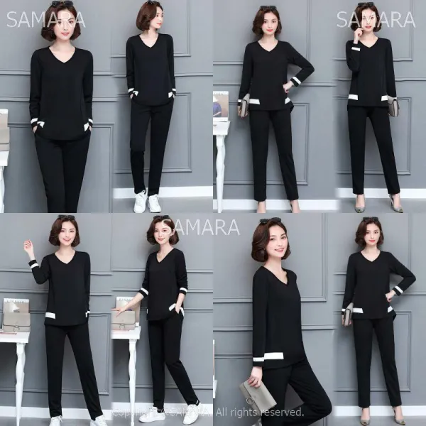 Qterra 특허브랜드 블라우스 세트 빅사이즈 투피스 여성 통바지 티셔츠