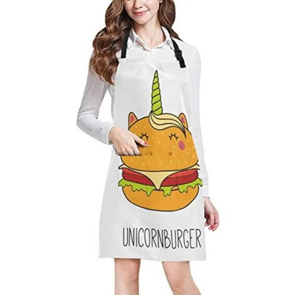 InterestPrint 귀엽다 재미 버거 유니콘 혼 전체 인쇄 조정 턱 받이 앞치마 주머니-상업적인 레스토랑 및 홈 주방 앞치마 여성 남성 플러스 사이즈, 해시기ckse68 디자인 # 1