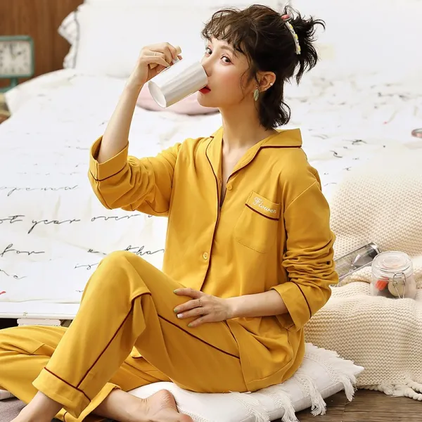 묘 계 커플 잠옷 춘추 스타일 순면 긴팔 가디건 캐주얼 홈웨어 여 추동