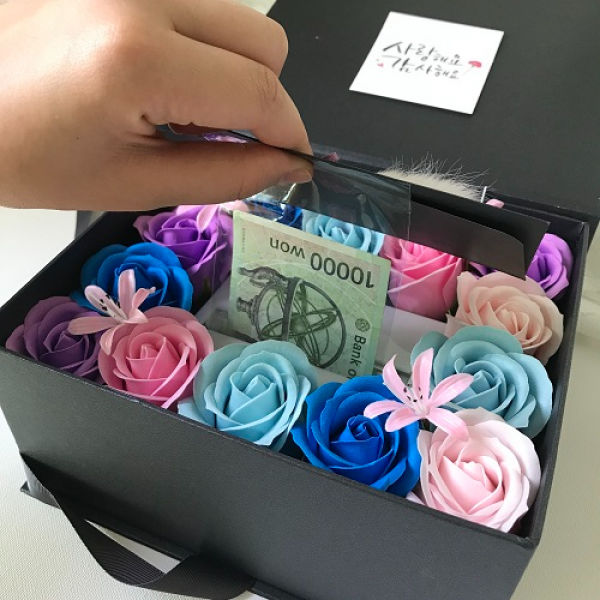 늘솜아뜰리에 비누꽃 반전용돈박스 OPP30장 용돈이벤트 결혼기념일 명절용돈선물, 핑크, 믹스, 사랑해요감사해요