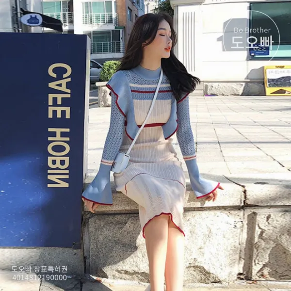 도오빠 여성 니트 원피스 롱원피스 프릴 가을 겨울 청순 여성스러운 빅사이즈 패션 데일리룩 하객 20대 30대 미시 빅사이즈원피스