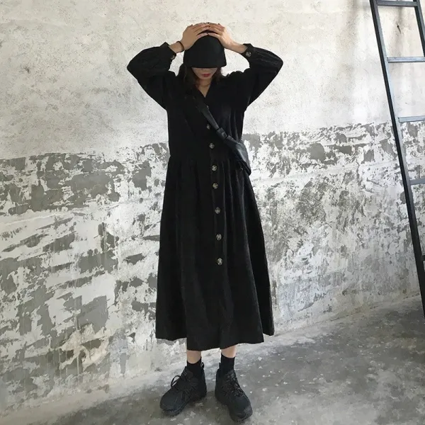 브이넥원피스 가볍게 사치한 셀럽 눈길을 끄는 빅사이즈 A자 봄 타입 여성의류 티 멈추다 설을 쇠다 2413711194, 블랙 L