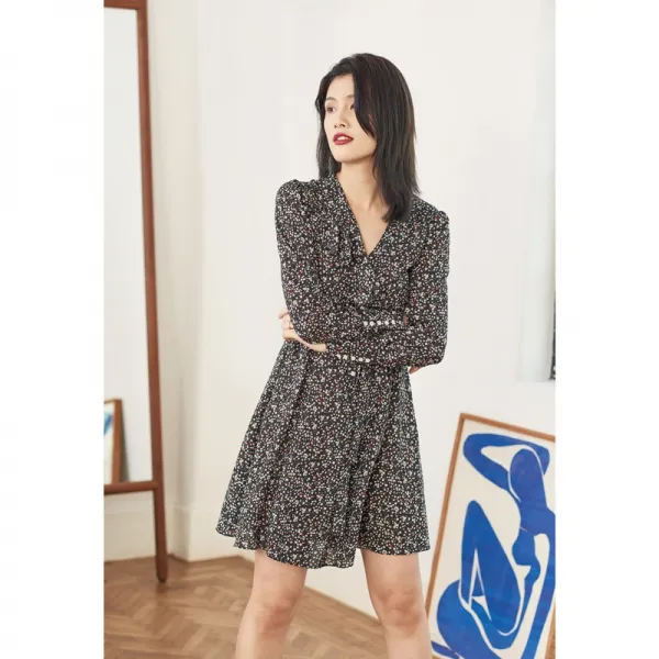 베이비돌원피스 mytopbuyer블랙바탕 매력 법식 잔꽃 프릴 원피스 이너 아우터 봄여름