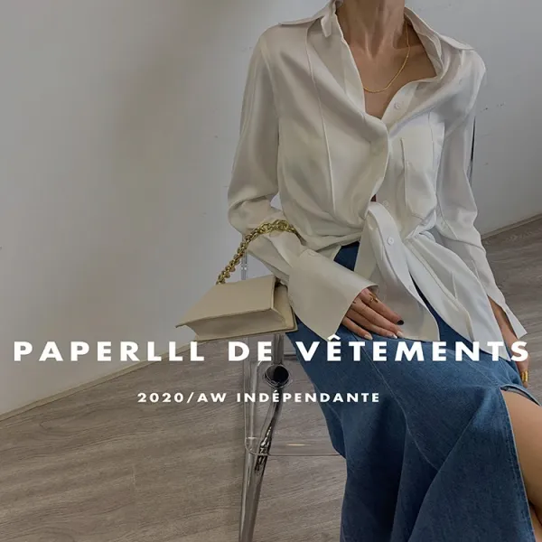 PAPERLLL 스타일리쉬 구조감 더블넥 셔츠 탈착 소매 초산 새틴 와이드 루즈핏 긴 코트 루즈핏남방
