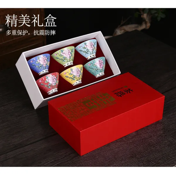 효방 누이동생 궁중 어용 찻잔 법랑채 블로섬 부귀 a sixcolor pigment 채색 삿갓잔 수작업 꽃을 꺾다, 삿갓잔  삿갓잔  틱톡 같은스타일, 6건