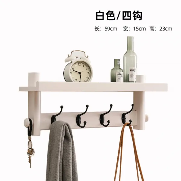 원목 벽행거 북유럽스타일 벽걸이 선반 옷걸이, 1개, 화이트 59cm4 후크