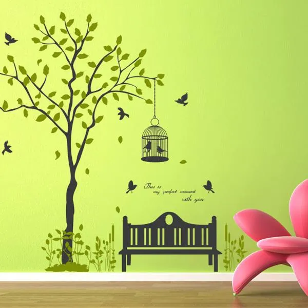 Dc 그래픽스티커 Pa155 휴식을주는 행복나무와새 코코아브라운+라이트올리브