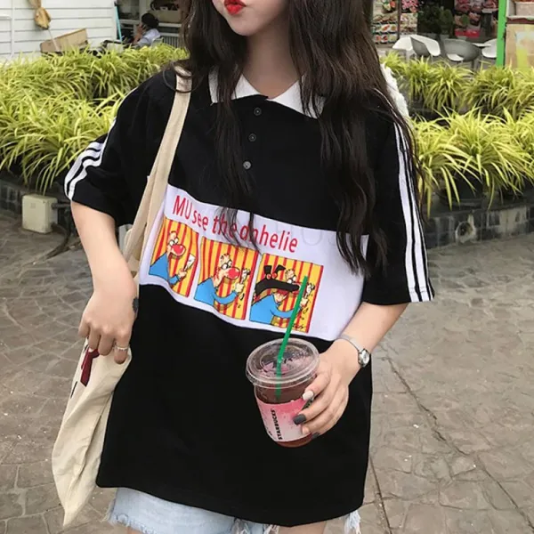 kirahosi 심플 패션 여자 카라 티셔츠 반팔 박시핏 141호+덧신증정 Dy8buoj