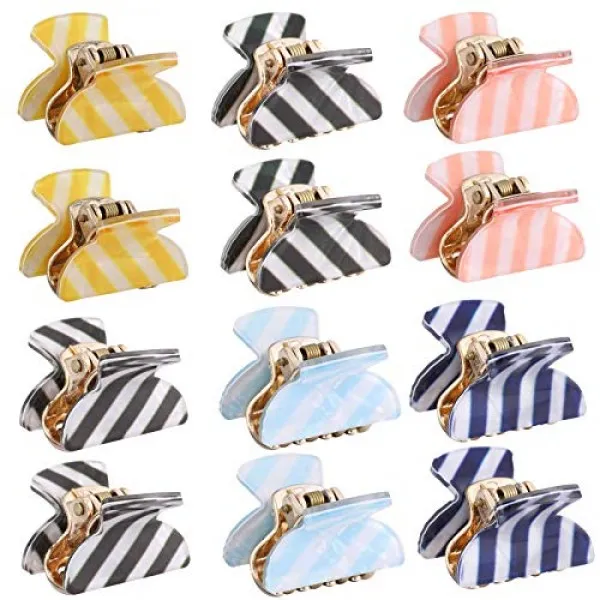 크로 헤어 클립 비 슬립 그립 -12PCS 미니 조 헤어 클립 여자 용 두꺼운 헤어 클로 클립 클램프 헤어 발레타 농담 램프 (스트라이프) AW