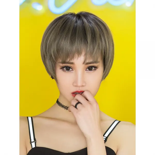 가발 여자 단발머리 수선 얼굴 흐트러지다 자연스럽다 리얼하다 패션 멋있다 bobo 머리 한국 둥근 얼굴 웨이브 머리 짧은 곱슬머리