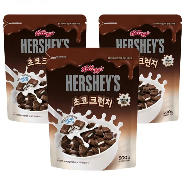 켈로그 허쉬 초코크런치 시리얼, 500g, 3개