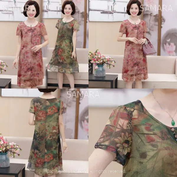 Qterra 특허브랜드 쉬폰 빅사이즈 캐쥬얼 원피스 엄마옷 루즈핏 롱원피스