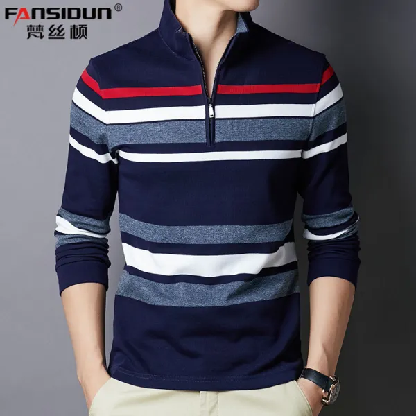 남자 목티 폴라티 차이나넥티남긴소매춘추의반하이타이집업폴로셔츠컬러스트라이프전순면 회색