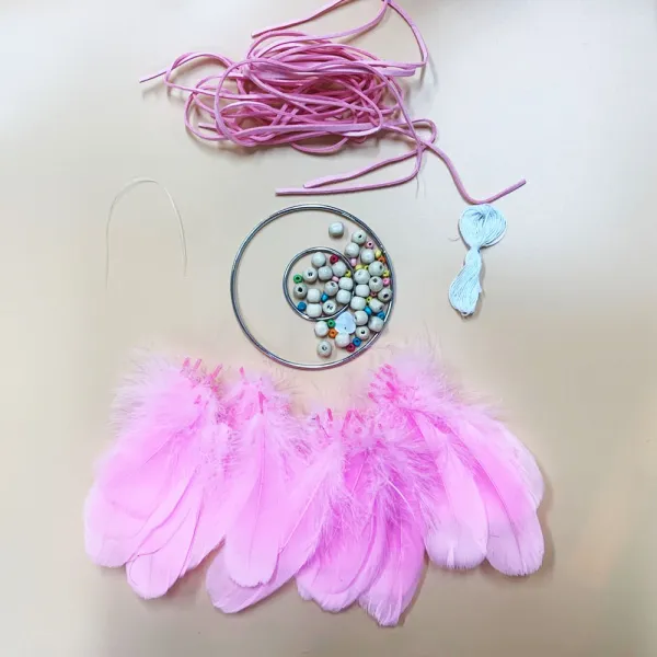 행운을주는 핑크 플라잉 패더 드림캐쳐, DIY 조립품(LED 미포함)
