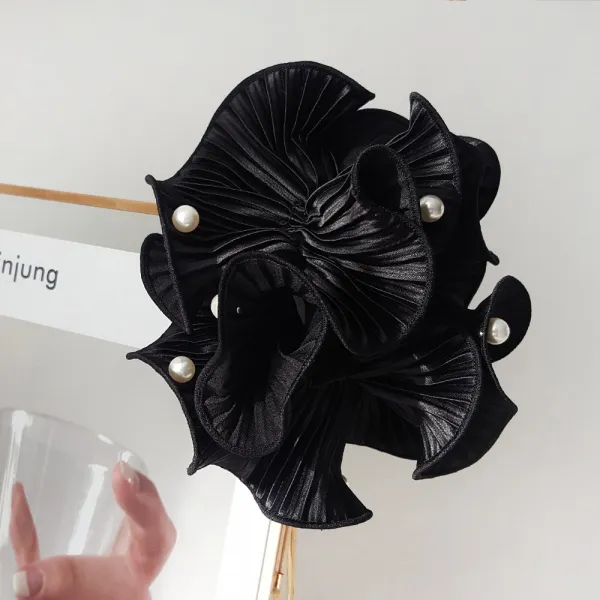 오브원 진주 포인트 새틴 플리츠 곱창 머리끈