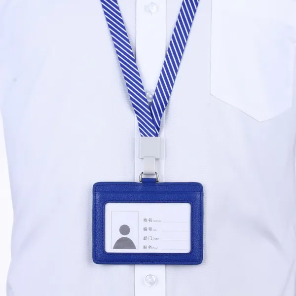 Cardfuss 카푸스 비지니스 스트라이프 단가라 소녀 번호표 리얼가죽 소가죽 흉부위 담당자 가이드증 공연 증서 출입 문금 Z8 블루 가로 _5646 블루 걸개