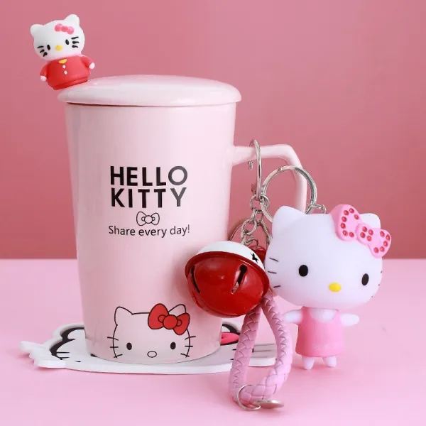 베네프로 소녀마음 큐트 KITTY 고양이 Dora A꿈있음 뚜껑 스푼 물컵 커피잔, KTB 열쇠고리가 달려 있다 있음 전