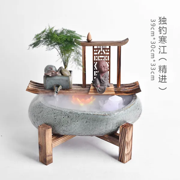도벽 독창적 역류향 도자기 사무실 거실 컨베이어 풍수 진열 장식품 마네키 개업 기프트, 낚시다 혼자 한강 （정진함 ）