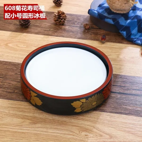 생선 가시 모양의 새로운 접시 가정용 창조적 인 일본 전용 접시 얼음 연어. 얼음 접시가 살아나다 608 스시 버킷에는 스몰 라운드 아이스보드가 있습니다
