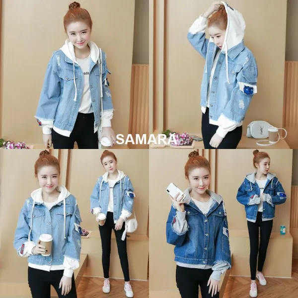 Qterra 특허브랜드 A4682 여성코트 후드 청자켓 데님 점퍼 루즈핏 라이더