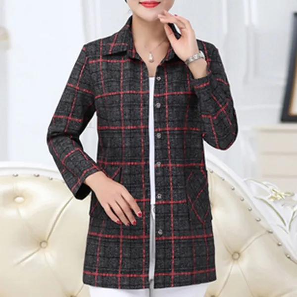 Kirahosi 심플 캐주얼 어머니룩 중노년 여성 미디 롱 셔츠 춘추 얇은 상의 80호+ 덧신 증정 Bu4bf1c7