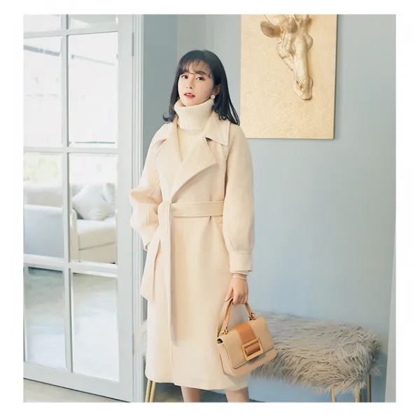 여자오버핏코트 VAREY 겨울 우아한 넘어오다 컬러 박시코트 모직 WOLLOFFICE 여성 HIVER 혼합