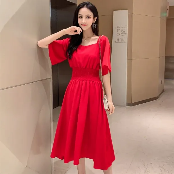 로즈드림 여성원피스 밴딩 U넥 롱 플레어 가을