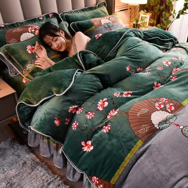 겨울 침대위 레이스 4종 양면 플리스 침대이다 스타일 이불을 두껍게 함 커버 털이 짧다 도화선