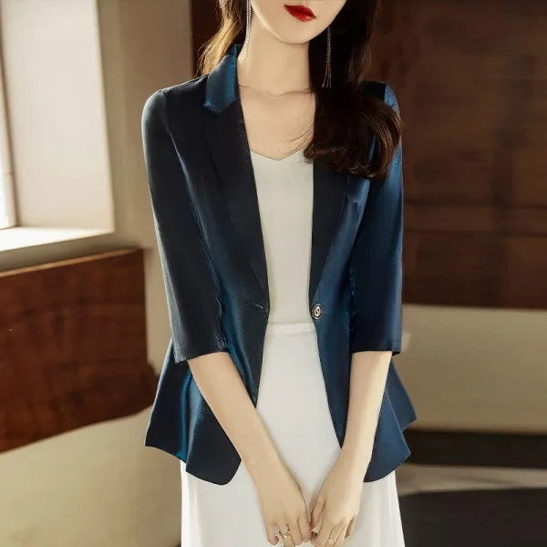 쁘띠 정장 코트 블루 얇은 여름 여성 칠부 소매 캐쥬얼 시폰이 작다 양복 상의 4793504849, 블루