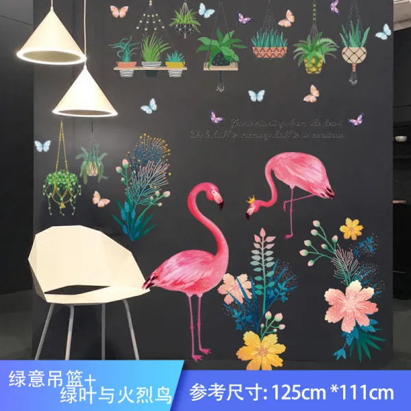 벽 그림 전폭 스티커 Ins 바람 창의 방 배치 벽지부터 점착 따듯 부착 그린 덩크슛 파란잎 플라밍고