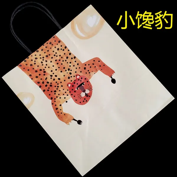 오수공방 써멀테이프 우림 두꺼운 스타일리시 쇼핑백도 종이봉투 복장가게 포장가방 기프트 천주머니 먹보 표범 ：종이봉투 100 개 롱 24 와이드 15 하이 25