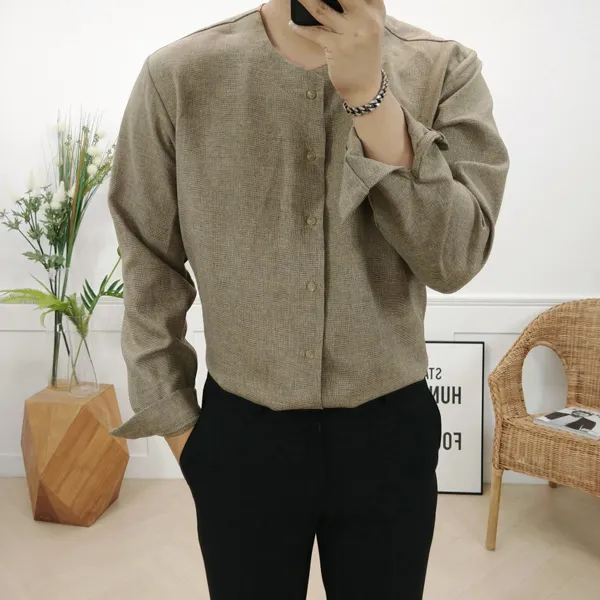 로니제이 남자 클래식 스탁 에이먼트 스탠드 카라 셔츠