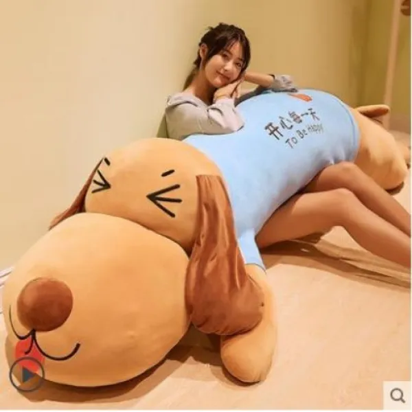 강아지 대형 봉제 인형 롱쿠션 바디 필로우 120cm 150cm, 장난 꾸러기 곁눈질 · 브라운- + 1.5mcm