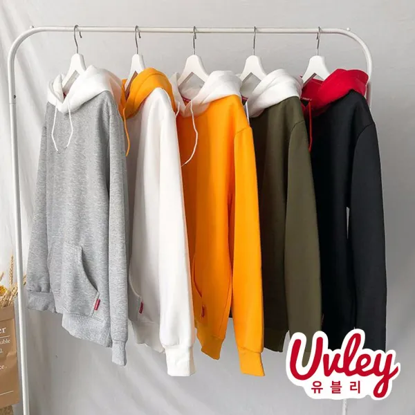유블리 남성 기모 후드집업 ~3XL 루즈핏 배색 유니크한 내부 안감 후드티(UV216127WD)