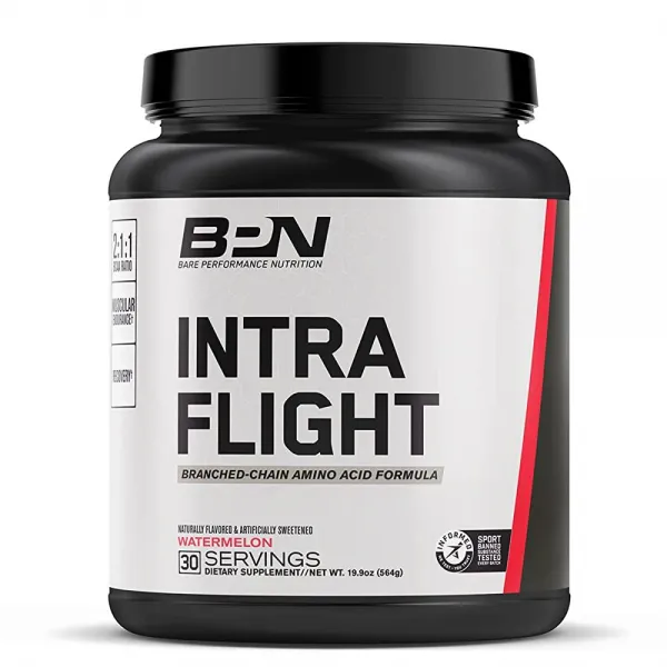 Bare Performance Nutrition, 비행 중, 브랜치 체인 아미노산, 궁극의 지구력 보충제, 및 체력 향상, 2:1:1 BCAA + 회복 (30회 분량, 수박), 단일상품
