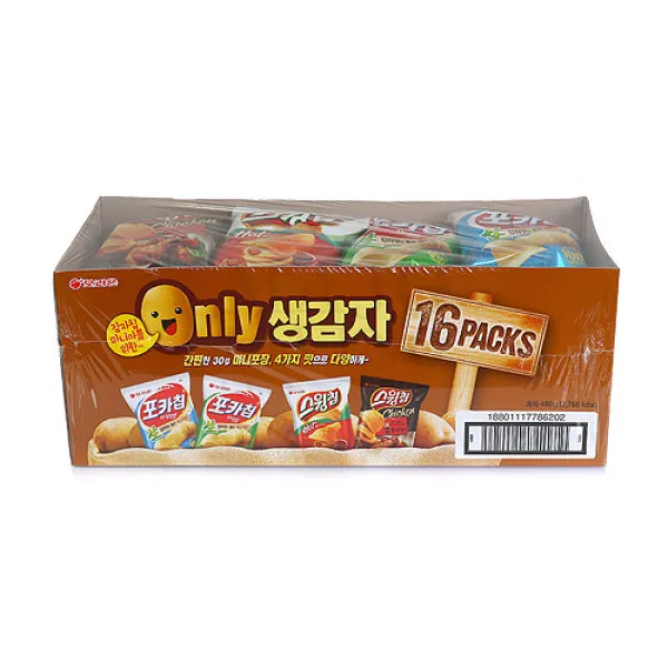 오리온 ONLY 생감자 스낵박스 480g(16팩구성) 4가지맛 간편한 미니포장, 480g, 1세트