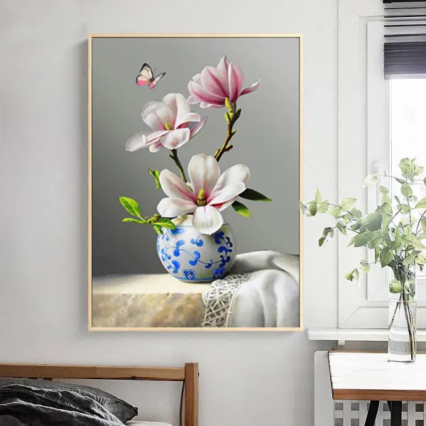 HY 5D DIY 다이아몬드화사옥란꽃병점점착화점새 거실침실 심플하고 우아한 벽돌 QH69 A17, 1개, 45*60