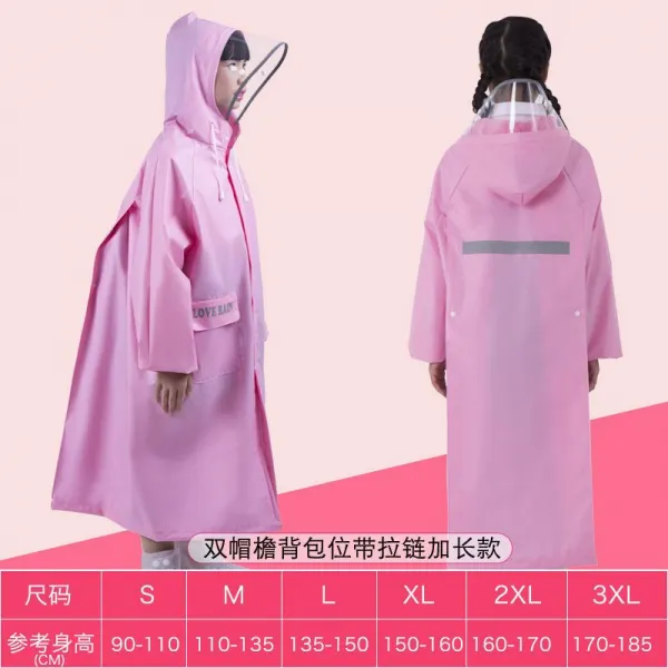 대학생책가방 레인코트 학교에 다니다 전용 중학생 놓아둘 수 있다 빅 동 롱 전신 폭우방지 우비 방습 3259294440, 핑크 연장 타입 (쌍챙 _책가방 위치