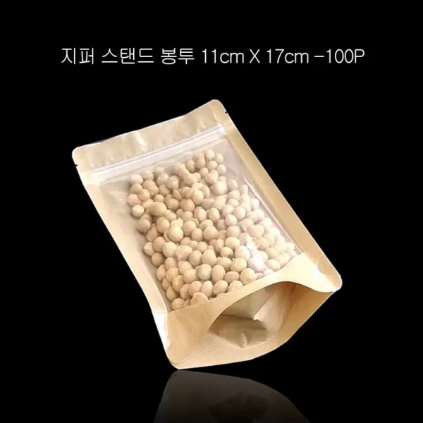 {간/헐적:쇼.ㅍing}_앞투명 후면 크라프트 지퍼스탠드 봉투 11X17cm 100매_:L&C#M-[ok]_, 랜선카트에 담기 11X17cm 밑면6cm_밑지3cm