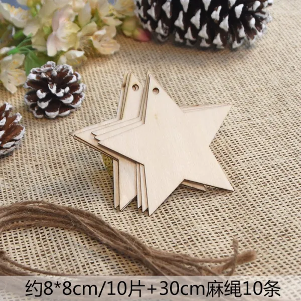 크리스마스 오너먼트 트리장식 크리에이티브 나무토막 Diy 모형 페인팅 핸드메이드 트리 무드 오각별 나뭇조각 10조각 30cm 삼끈 10줄