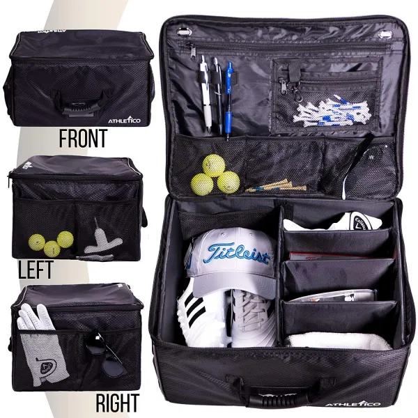 Atleico Golf Trunk Organizer Storag Storage - 골프 액세서리를 저장하는 자동차 잠금 장치 | 사용하지 않을 때 접을 수 있음, BLACK